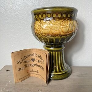 Vintage Scheurich W. Germany Pedestal Vase 706-17 Green Brown Mid-Century‎ MCM